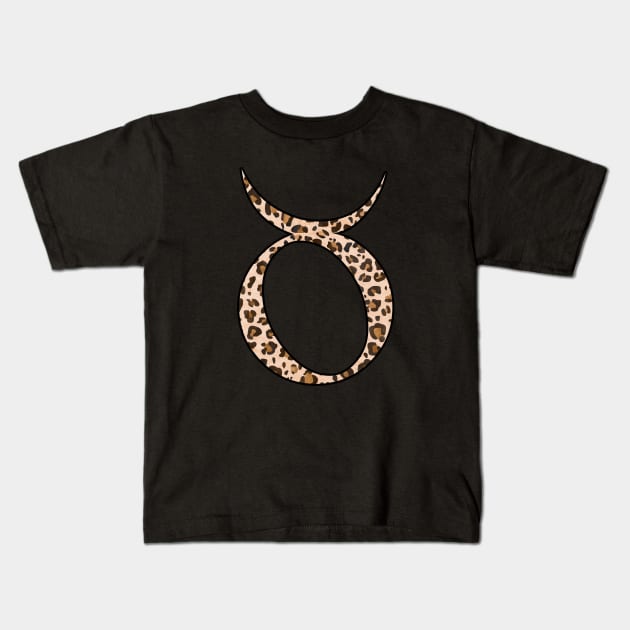 Taurus Zodiac Horoscope Symbol in Leopard Print Kids T-Shirt by bumblefuzzies